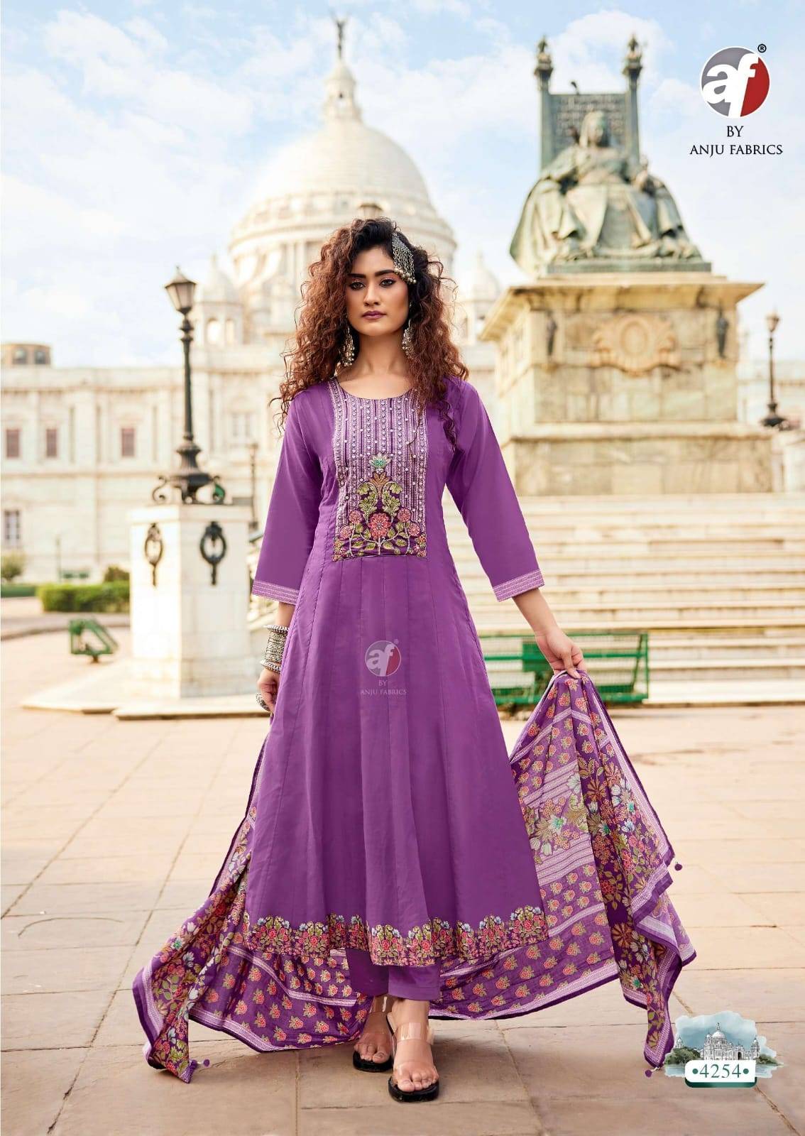 Cotton kali by Anu fabrics 4251 TO 4254 SERIES Indian occasional PURE COTTON party wear Anarkali kurta with pant stitched dresses At Wholesale Price